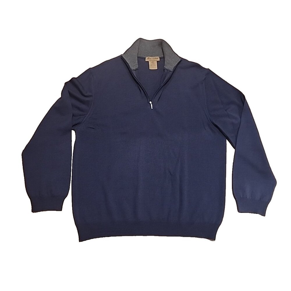 MARIO GILBERTI Italy  XL Mens Merino Wool Sweater 1/4 zip Pullover navy blue